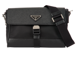 Re-Nylon Shoulder Bag, Nylon/Leather, Black, MII, 3*
